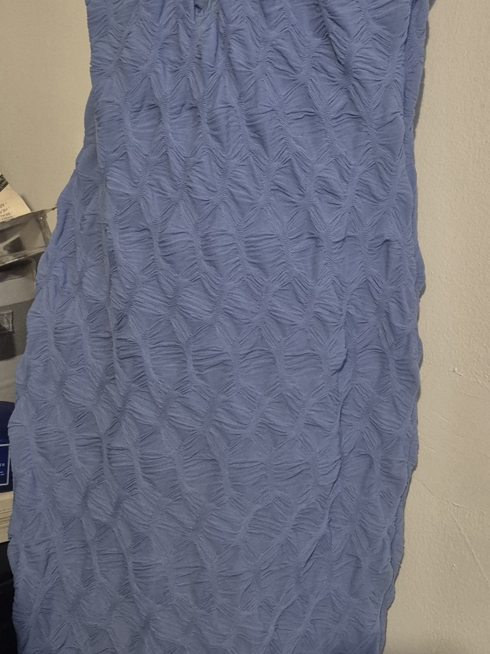 Textured Blue Midi Dress - Stretch Crinkle Fabric